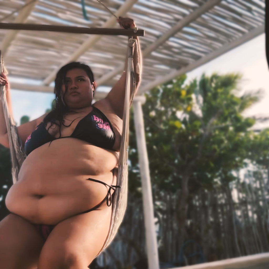 Feed Me and Tell Me I’m Fat | Recycled String Bikini | Bold Plus Size Swimwear up to 6XL | Curvy Body Positive Series
