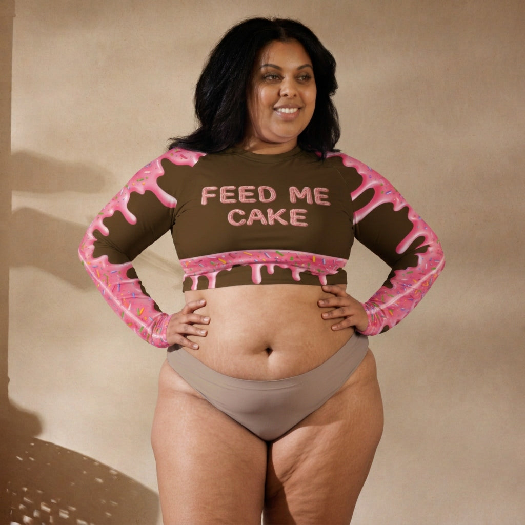Feed Me Cake Recycled Long Sleeve Crop Top | Up to Size 6XL